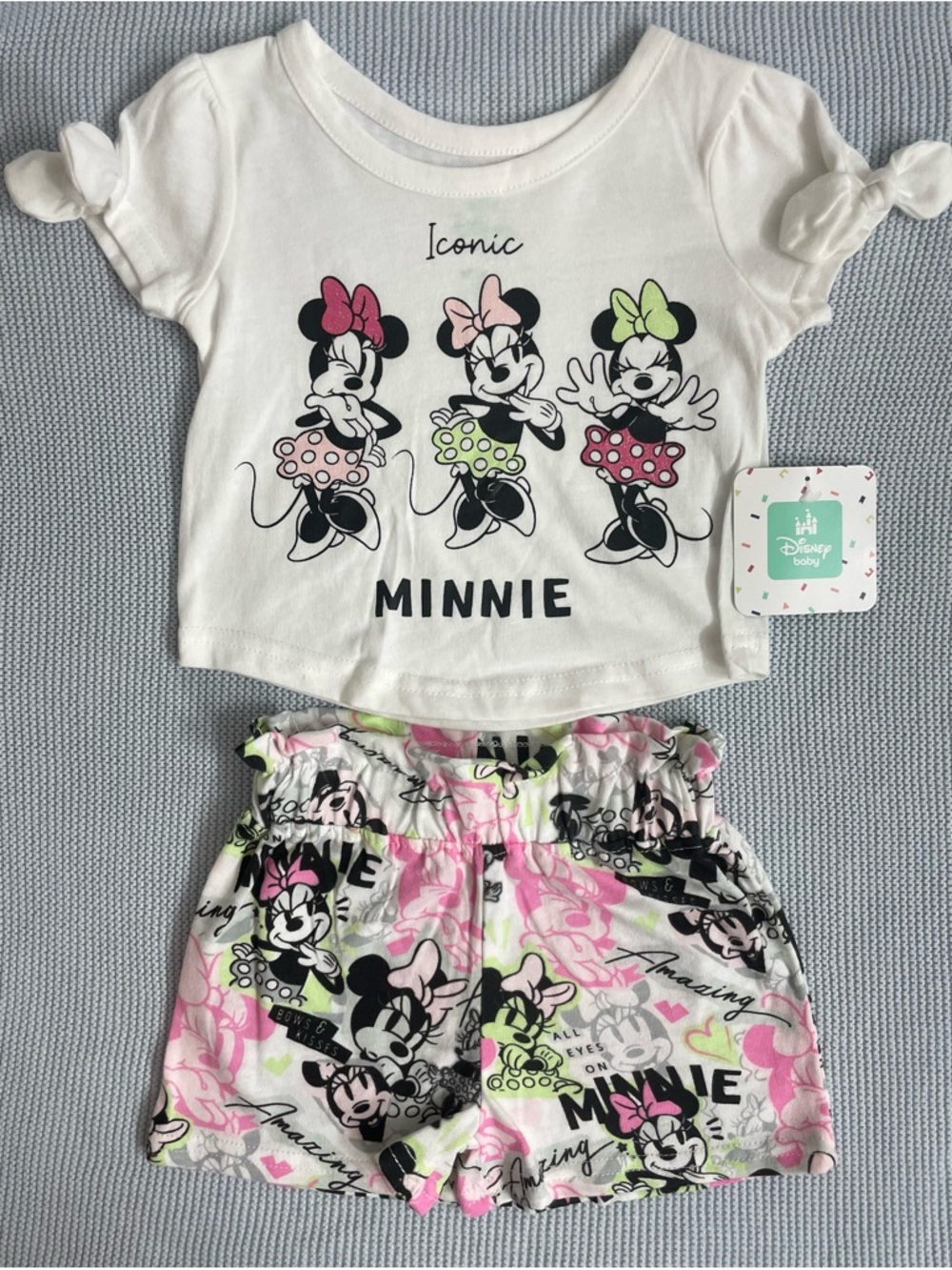 Disney Baby Minnie Two-Piece Set in White, Pink and Neon Green Size 12 Months